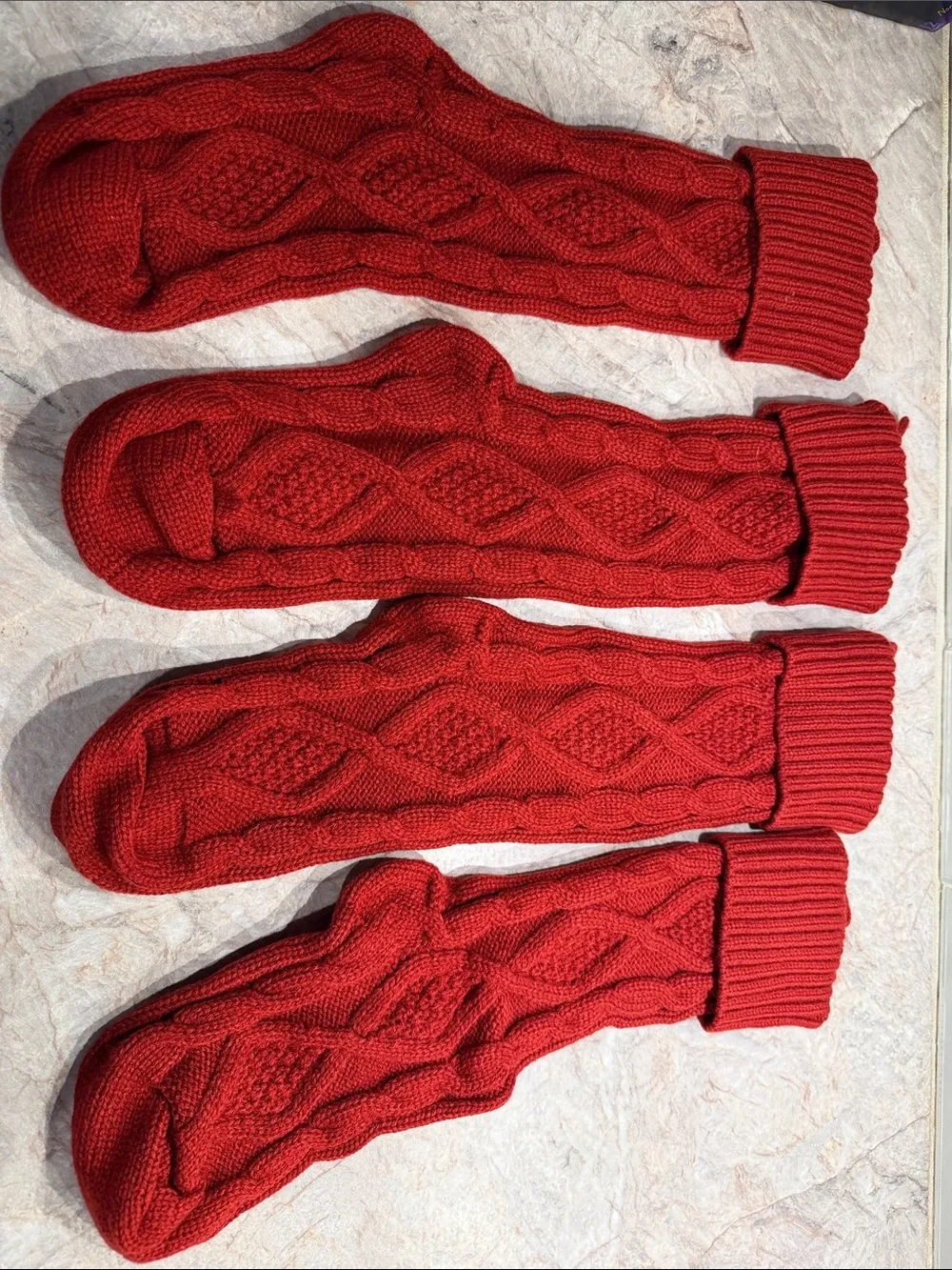 Cozy Red Cable-Knit Holiday Stocking Set